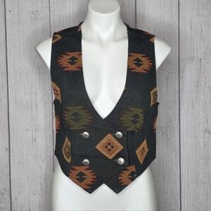 Vintage Roughrider by Circle T Western Aztec Vest Southwest Tapestry, sz Medium